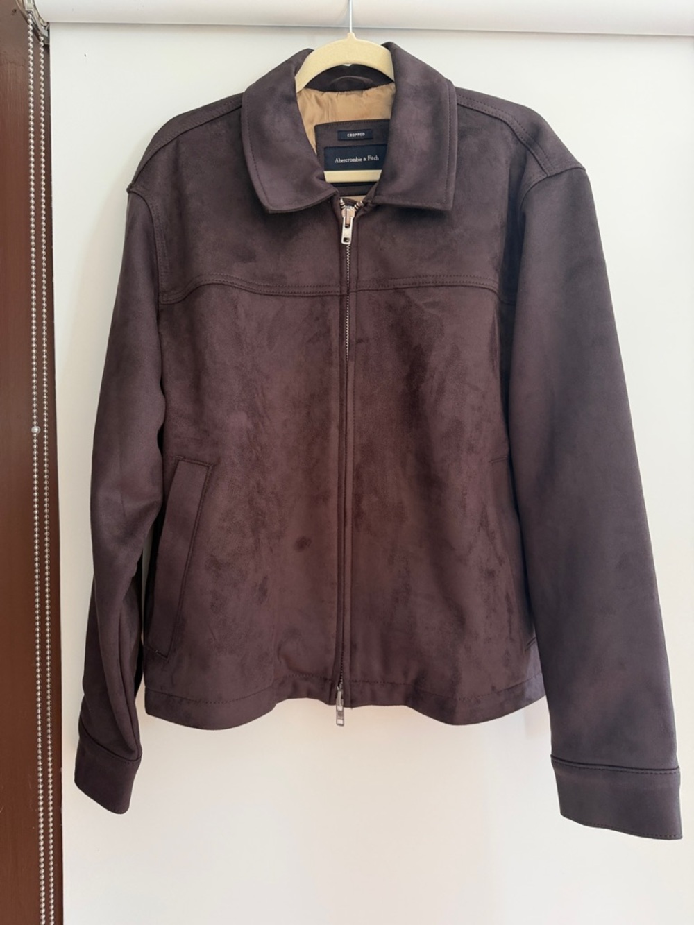 Abercrombie & Fitch Easy Lightweight Vegan Suede Zip Jacket- Dark Coffee
